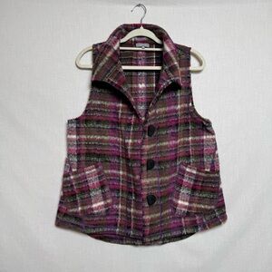 Habitat Clothes To Live In Plaid Vest Pink Purple Green Button Front Size Medium